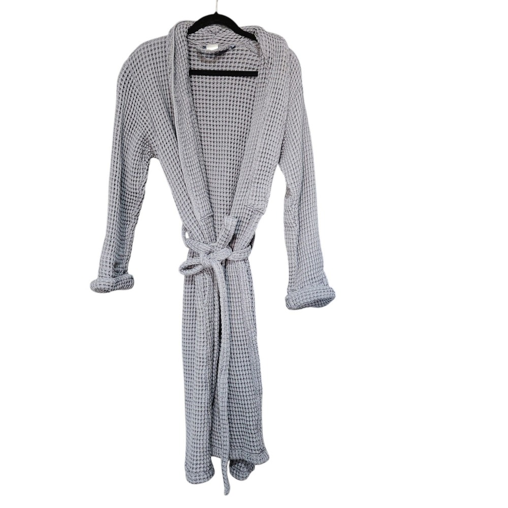 Brooklinen Dreamweave Waffle Robe Sz Medium Gray 100% Cotton Turkish
